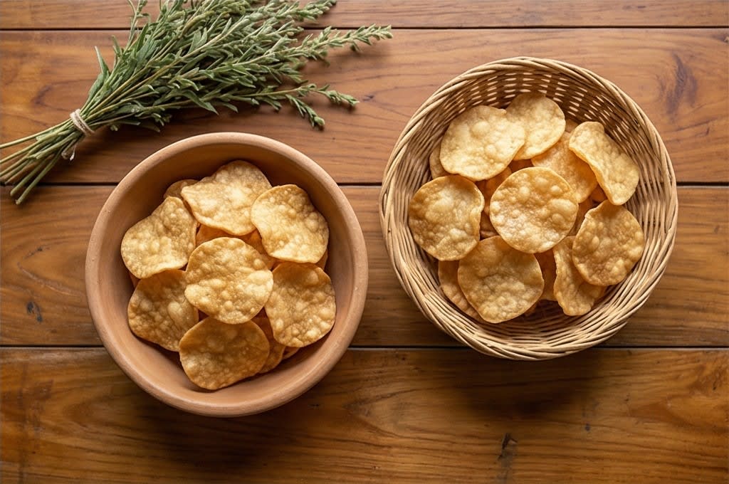 정갈하게 담긴 쌀칩과 허브