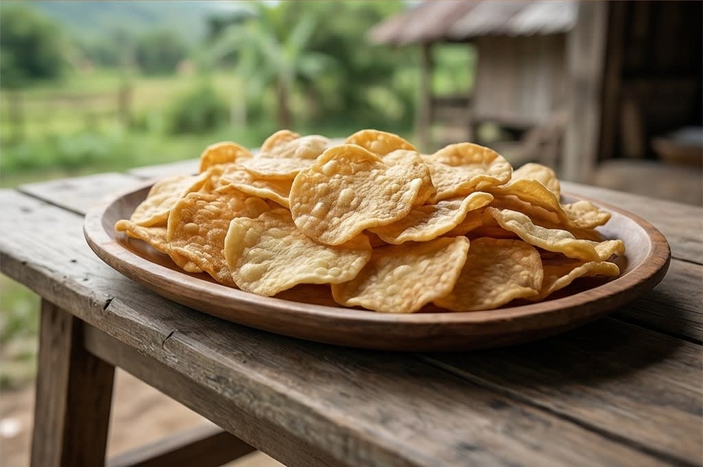 시골 풍경 속 푸짐한 쌀칩