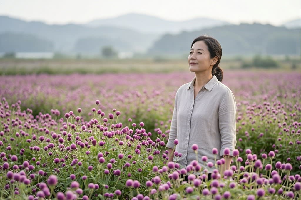 꽃밭에서 느끼는 평화로운 휴식
