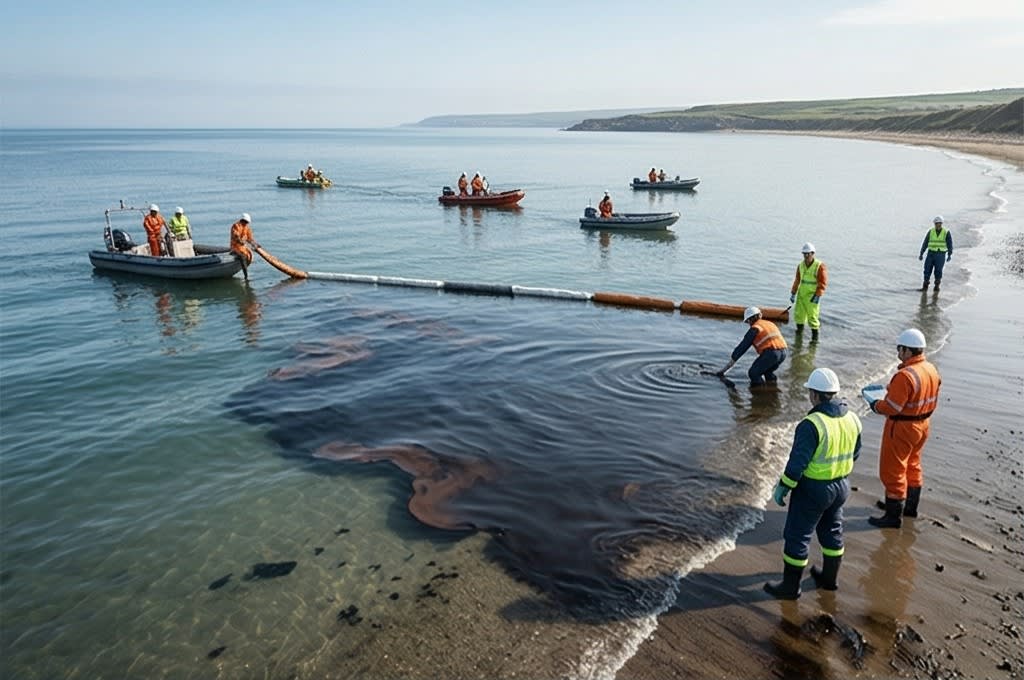 광범위한 기름 방제 현장