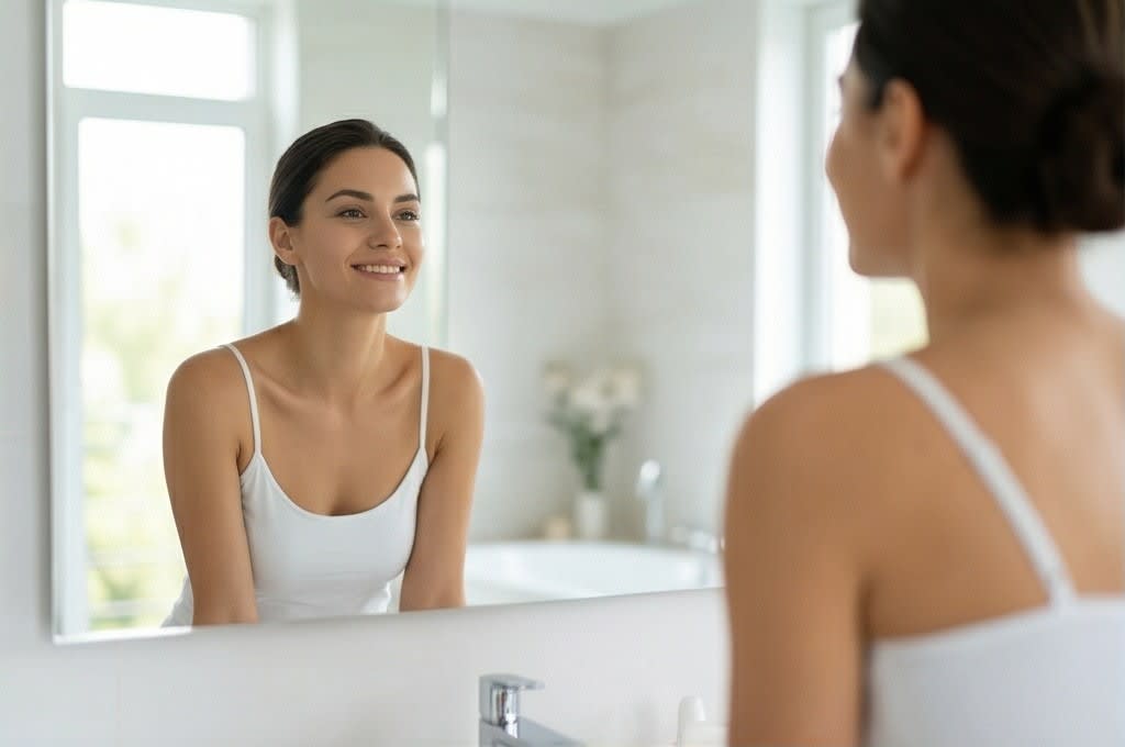 거울 속 자신감 있는 미소