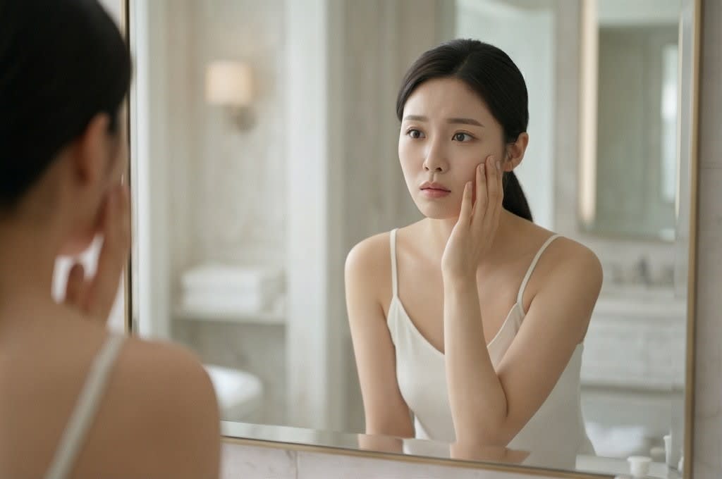 피부 고민에 잠긴 모델