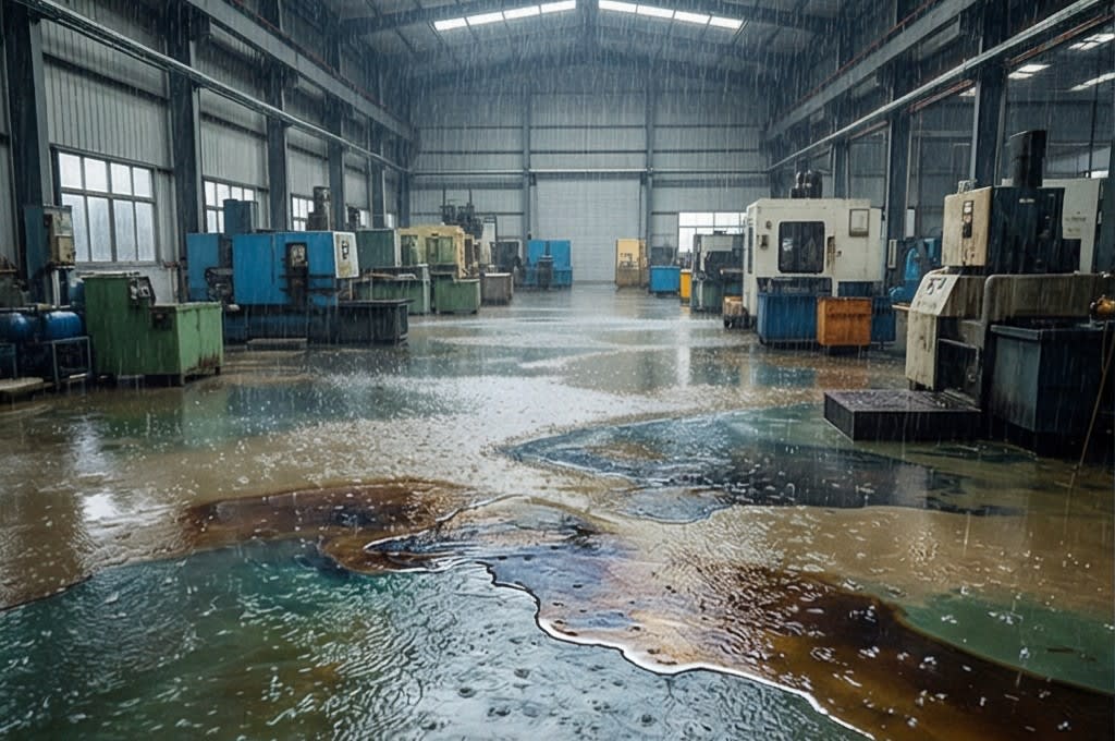 장마철 빗물과 기름 오염 현장