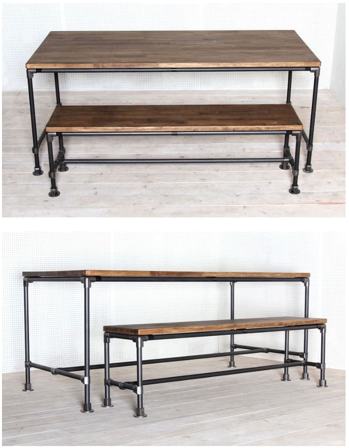 블랙 파이프와 우드 상판 테이블