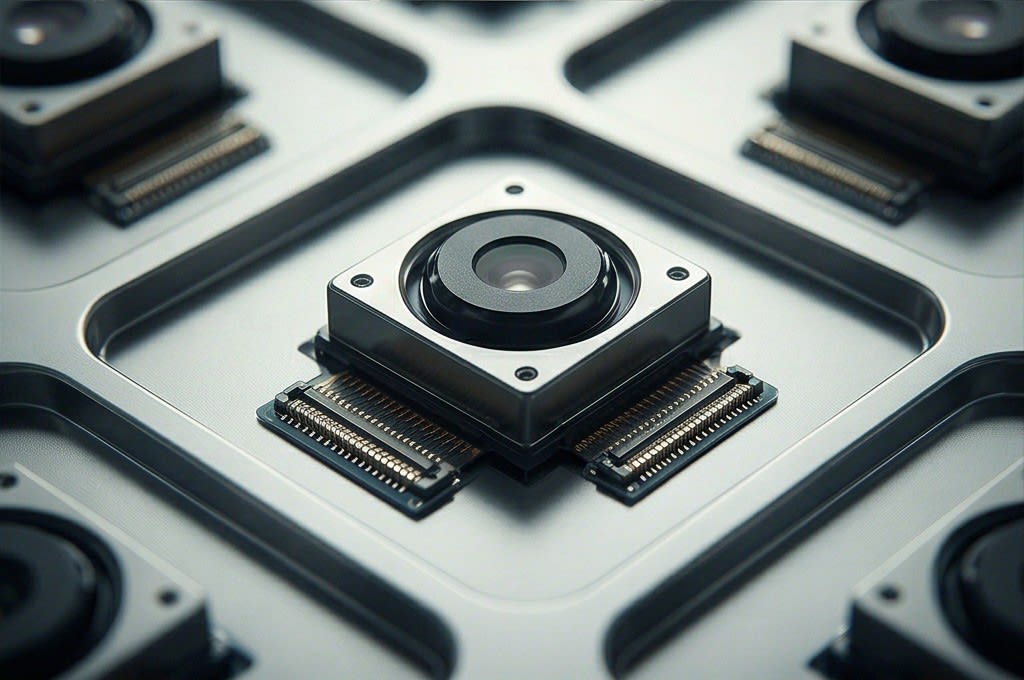 Camera Modules Arranged in Grids on Tray