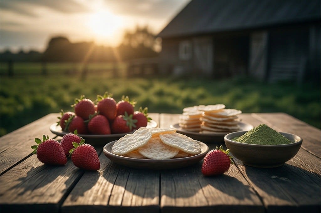 농장의 노을과 어우러진 재료들