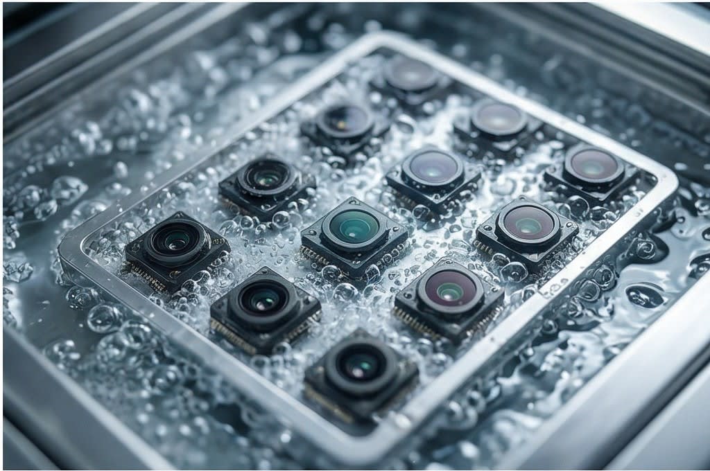 Sensor tray cleaned with micro bubbles