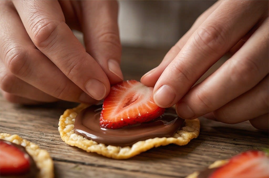 딸기 쌀칩을 만드는 정성스러운 손길
