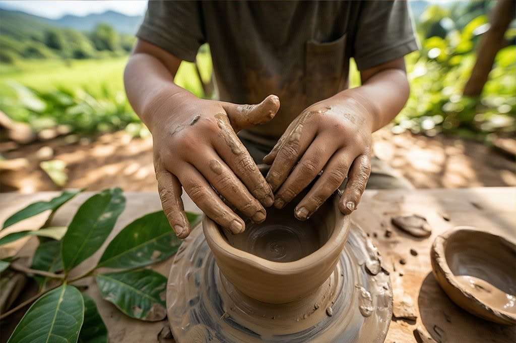 물레 위 흙 빚는 아이 손