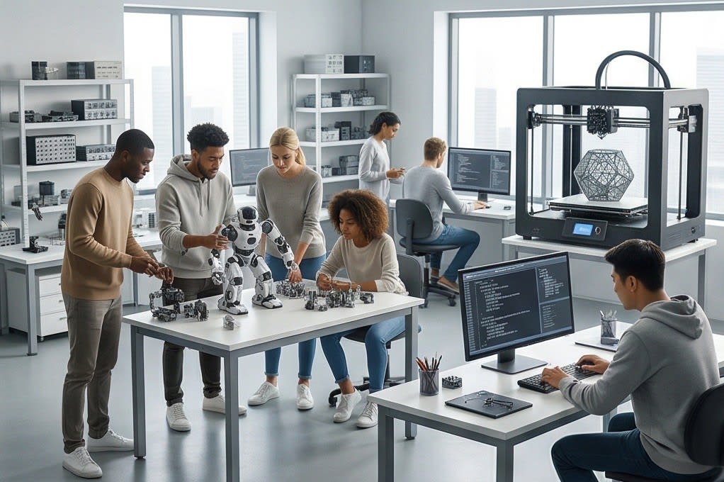 학생들 로봇 조립 및 코딩