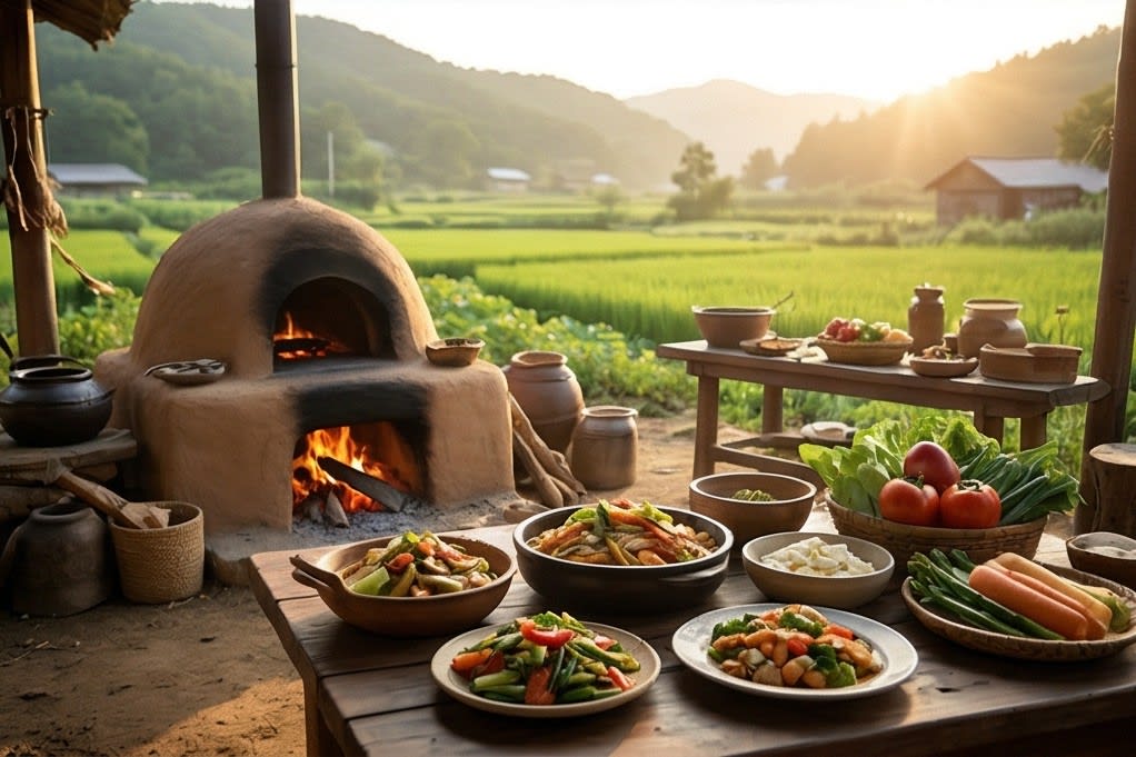 자연 속 평화로운 시골 밥상