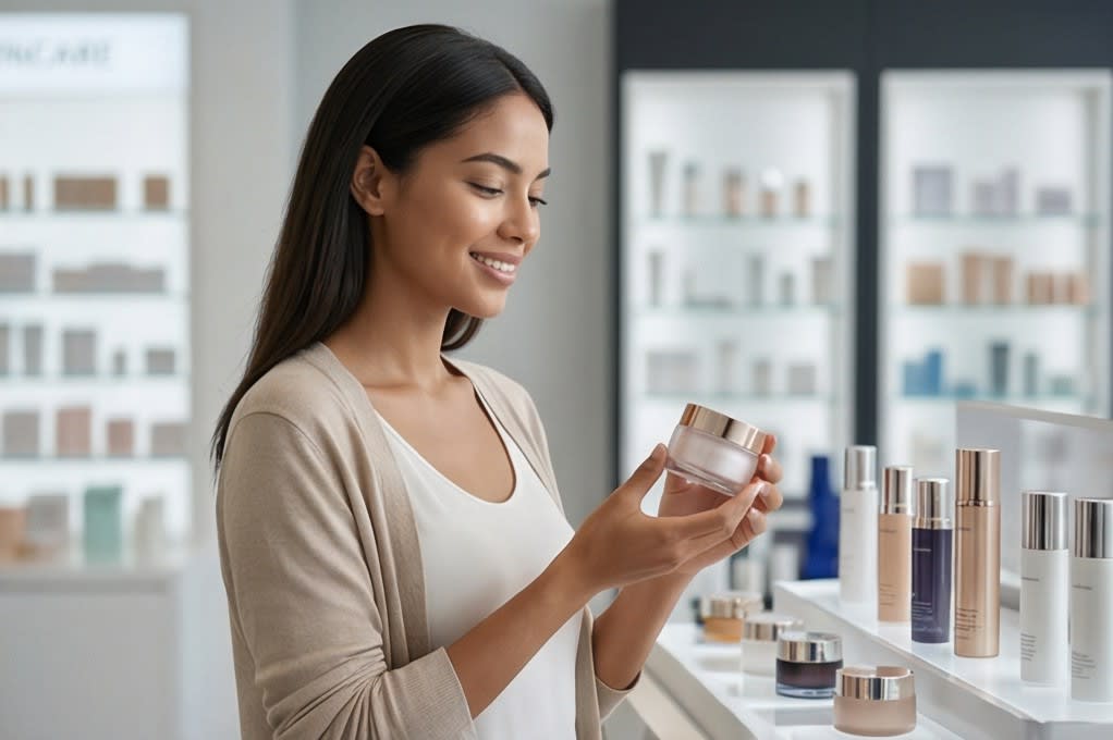 약국에서 크림 선택하는 모습