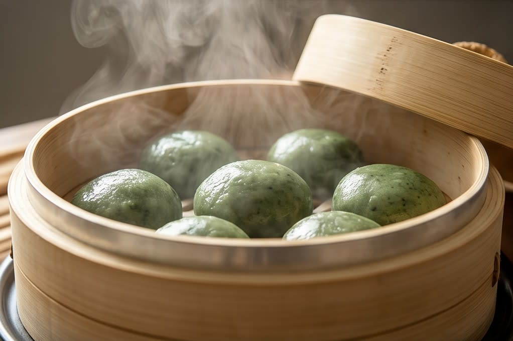 찜기에 갓 쪄낸 모시떡