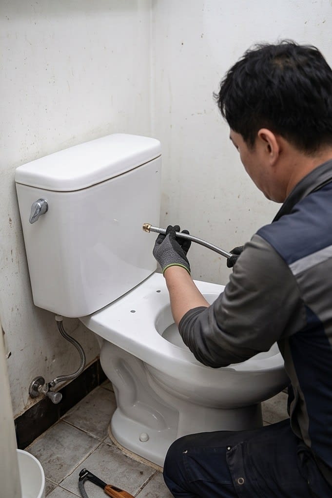 새 변기 설치 마무리 작업