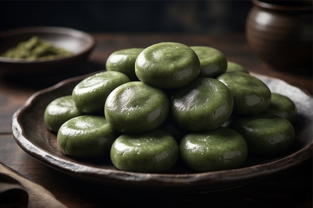 산처럼 쌓인 쫄깃한 모시쑥갠떡