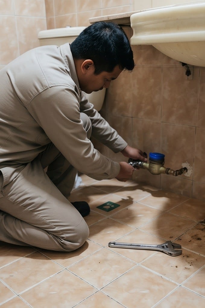 변기 점검하는 전문 기사