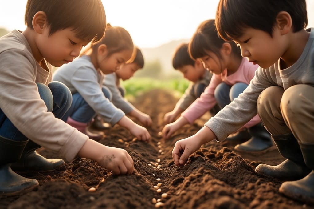 아이들이 씨앗 심는 모습