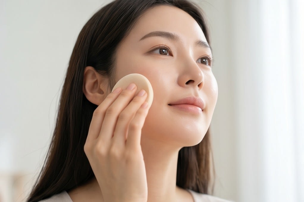 Delicate base application with a puff