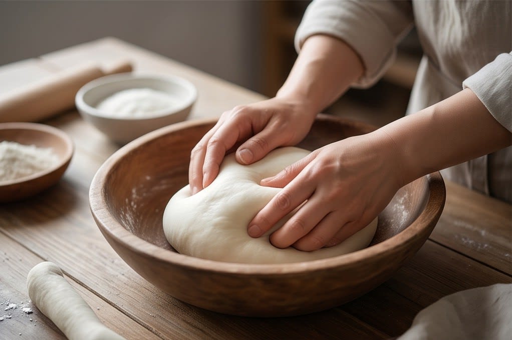 정성껏 뭉치는 쌀칩 반죽