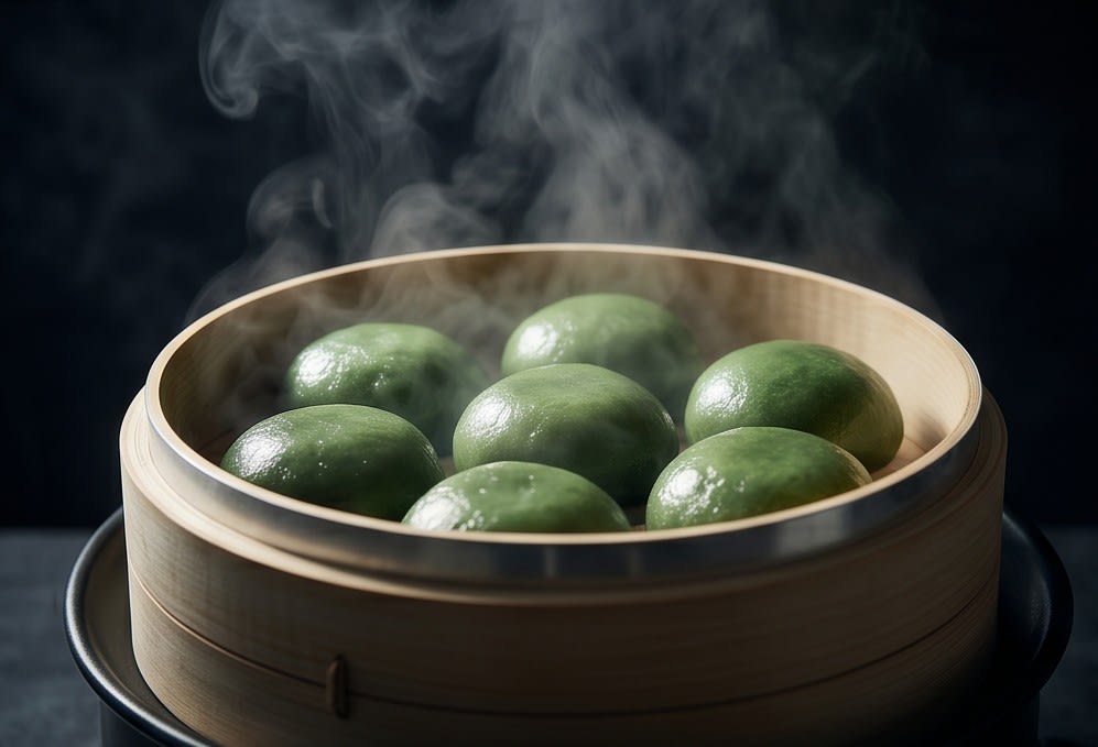 전통 찜기로 갓 쪄낸 모시떡