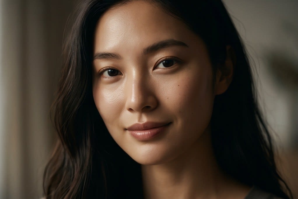 Smiling model with healthy skin