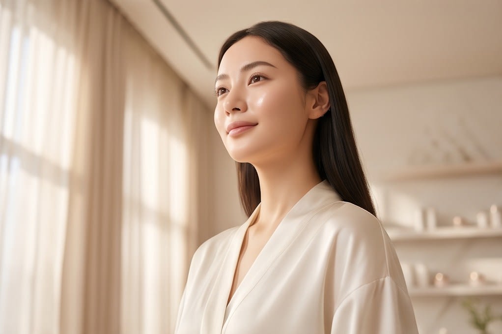 A model with glowing skin under the morning sunlight