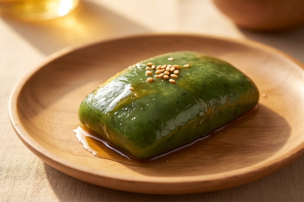 꿀과 참깨를 곁들인 달콤한 모시떡 디저트
