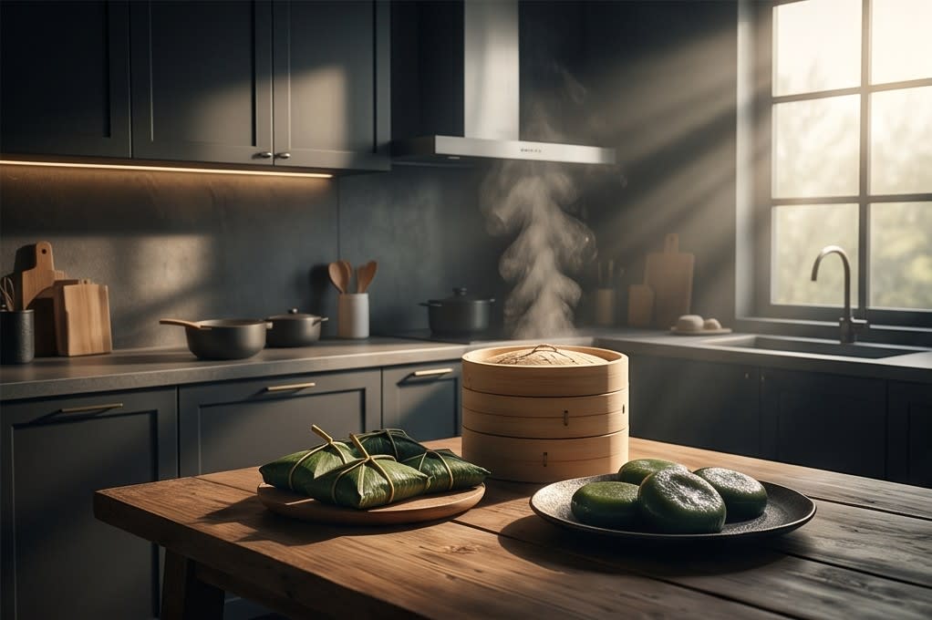 찜기에서 갓 쪄낸 모시떡
