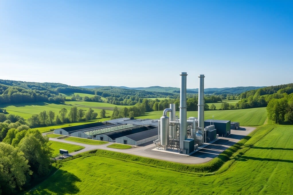 Modern factory coexisting with nature