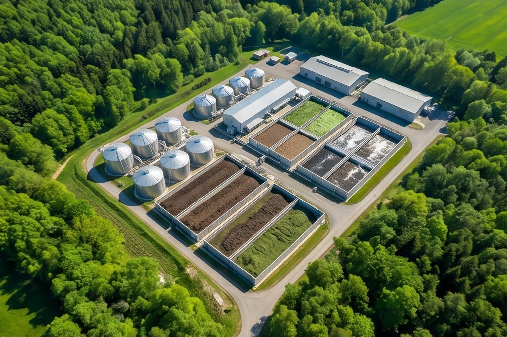 View of an eco-friendly composting plant in a forest