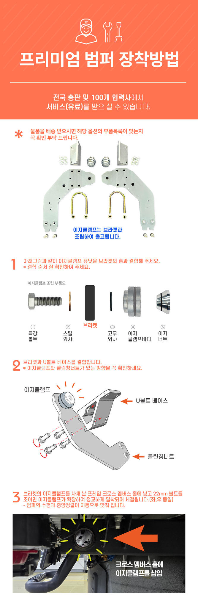 사이드스탭 및 범퍼 부품 조립 순서 안내 인포그래픽