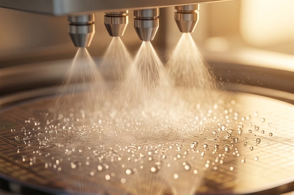 Ultra-precision cleaning liquid spray through a precision nozzle