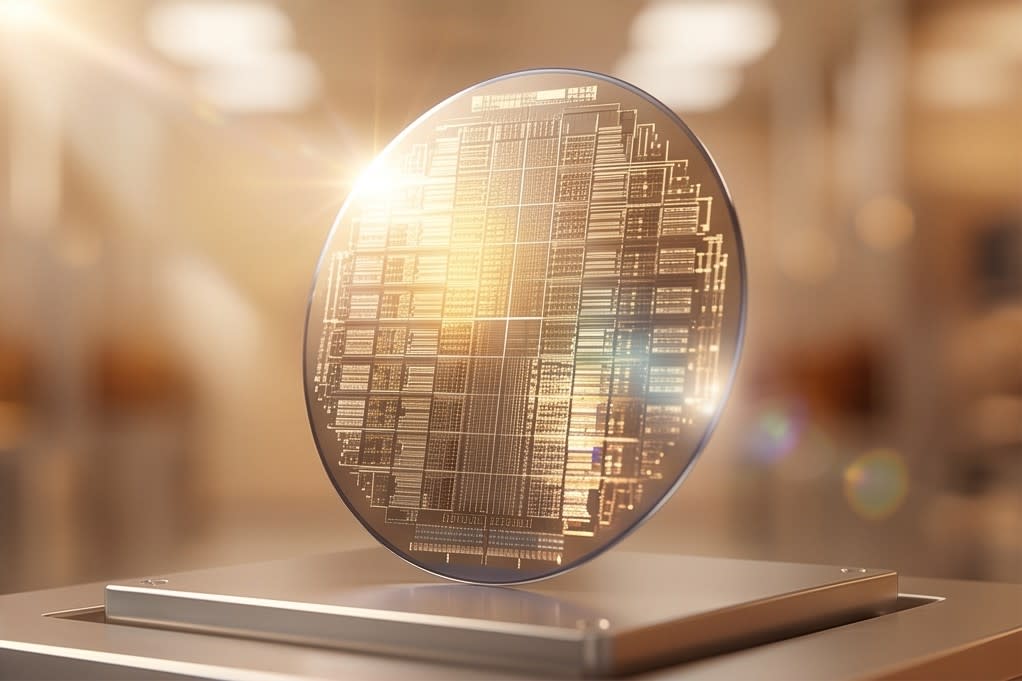 A wafer shining in gold after cleaning is complete