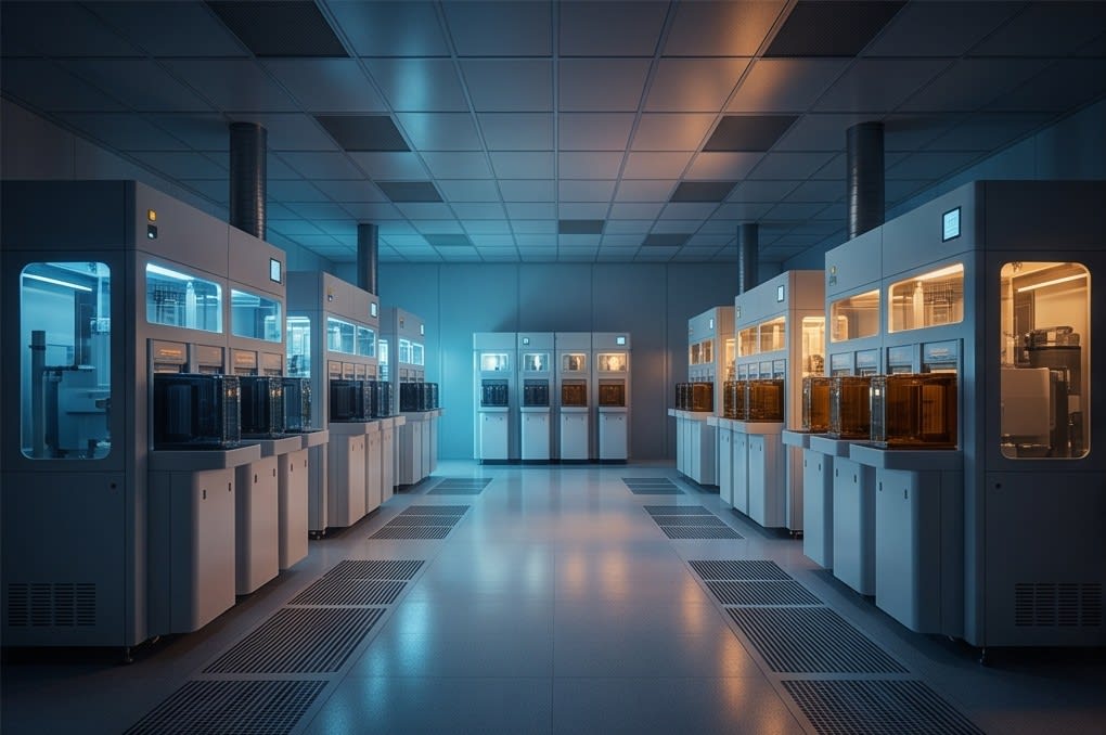 View of a cleanroom on a large-scale mass production line