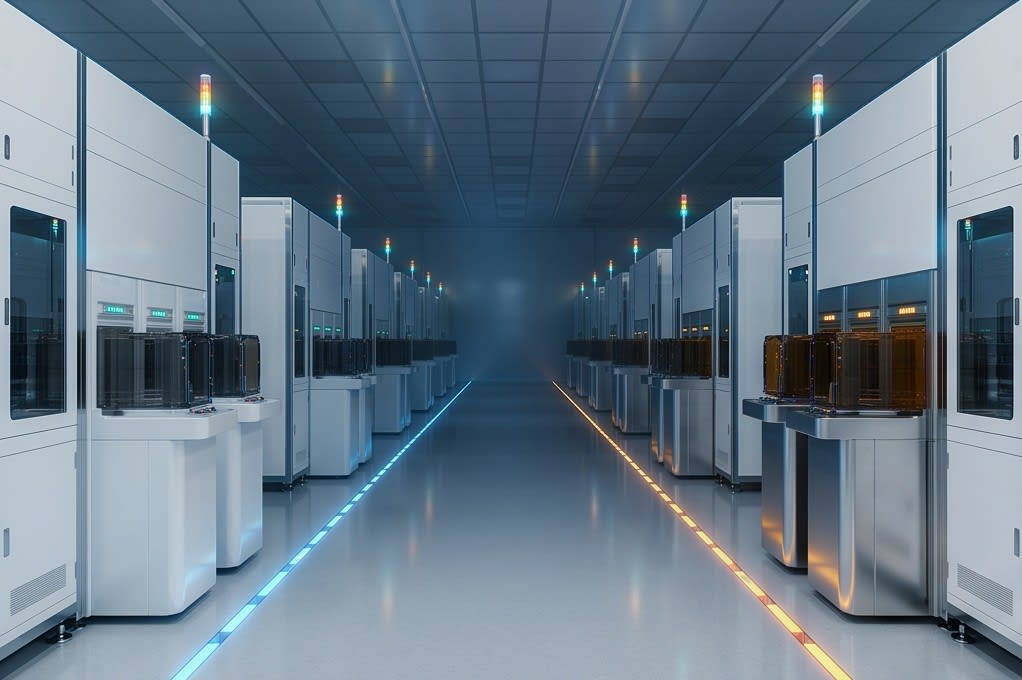 A panoramic view of systematically arranged smart factory automation equipment