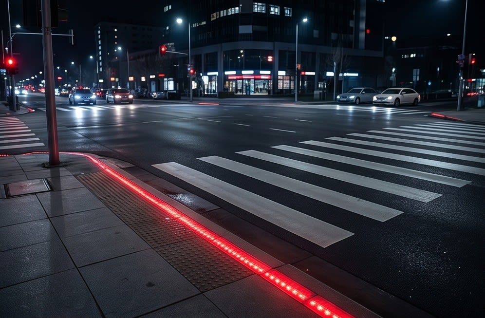 야간 도심을 안전하게 밝히는 LED 바닥 신호등