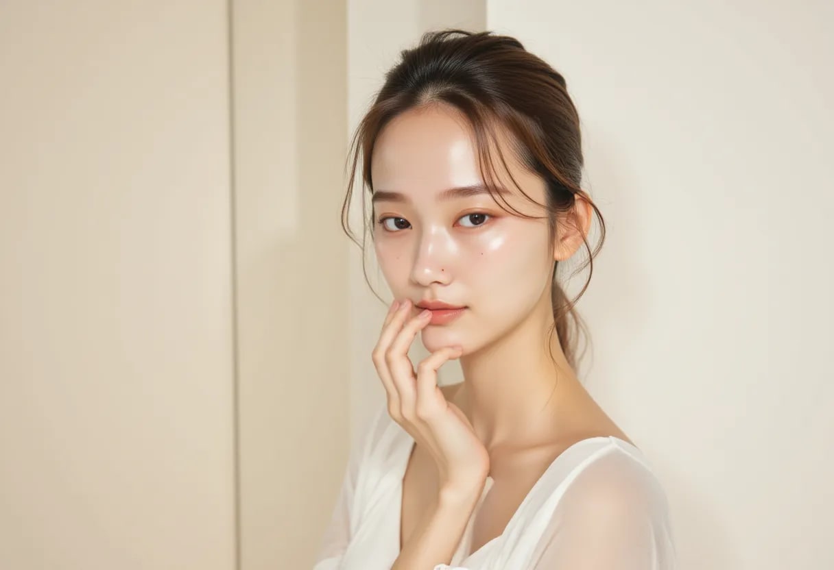 Model with clear and translucent skin texture