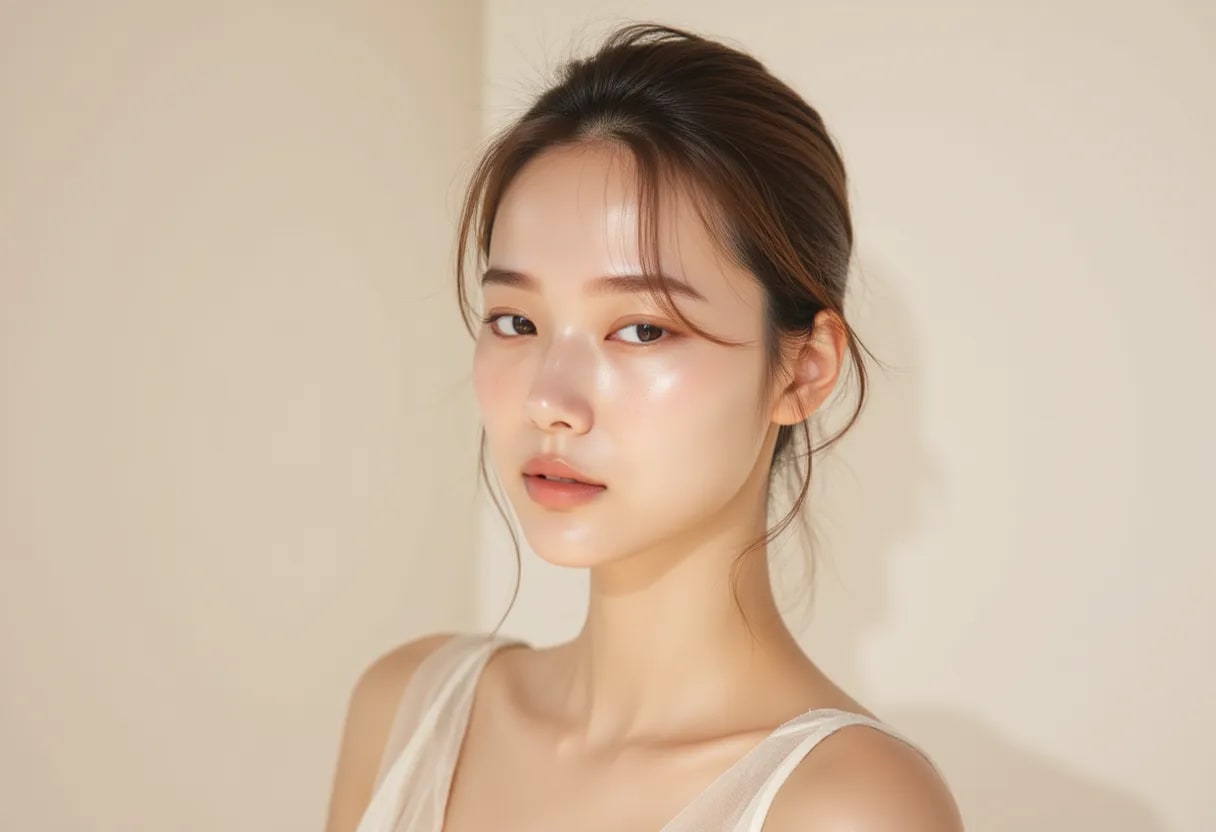 A model with a natural and refined mood shows a subtle luminous glow, visualizing a finish that adheres to the skin without stickiness and makes the skin look naturally good.