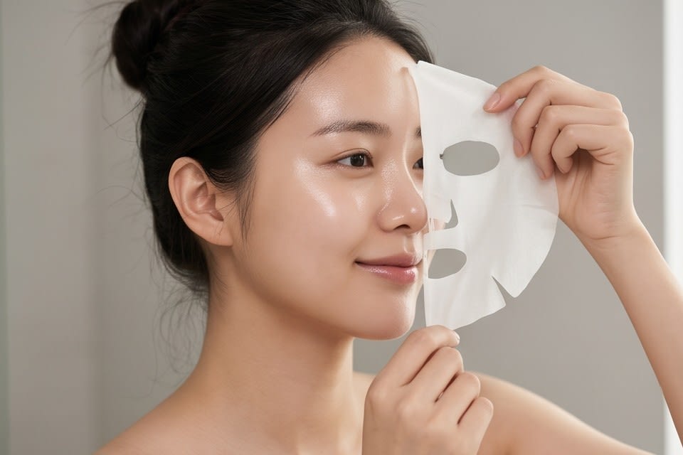 A person checking the condition of the skin before applying a mask pack.
