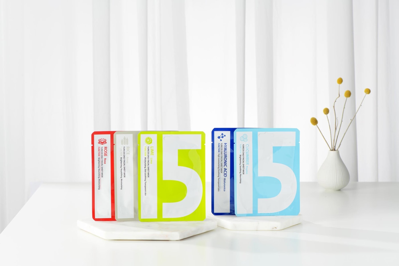 Several types of mask pack products with various colors and functions.