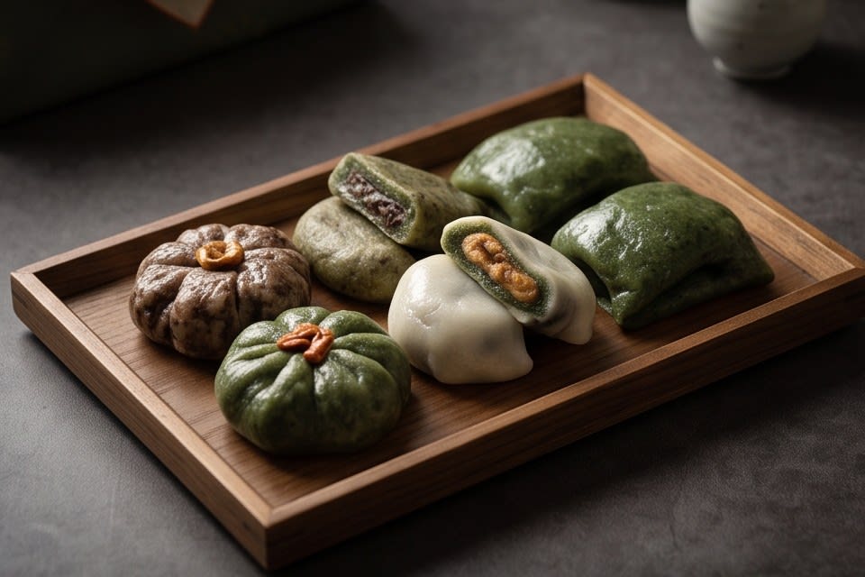 명절 다과상에 어울리도록 정갈하게 차려진 다양한 종류의 떡입니다.