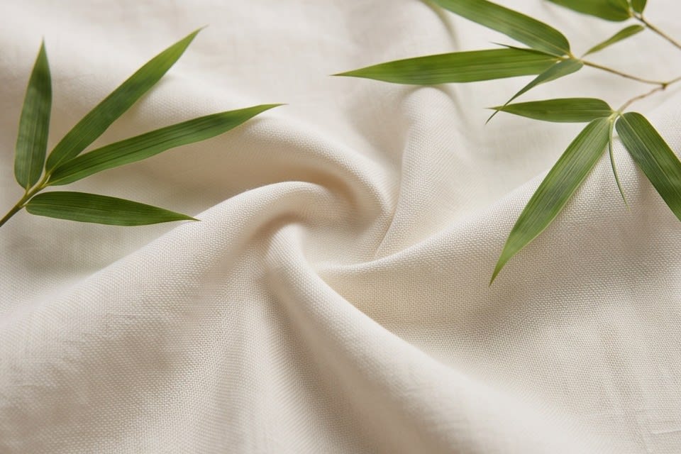 The soft fabric texture of a sheet mask with bamboo leaves placed on top