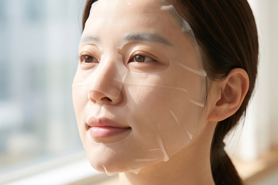 A transparent and thin mask pack sheet closely adhered to the face