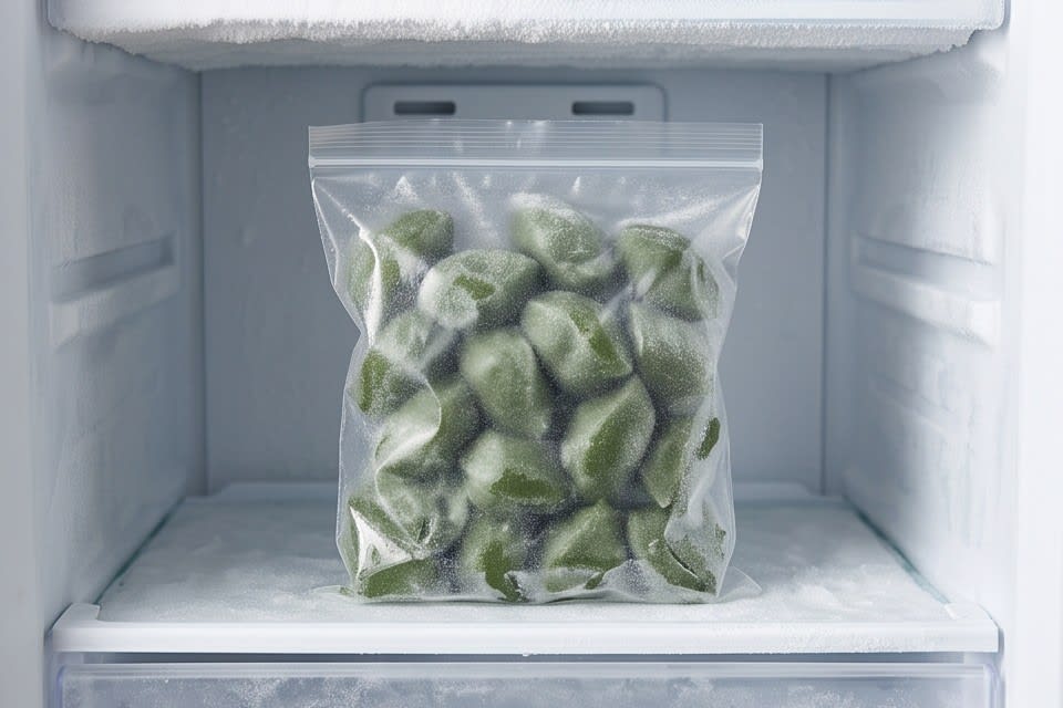 냉동실에서 보관 중인 모시떡
