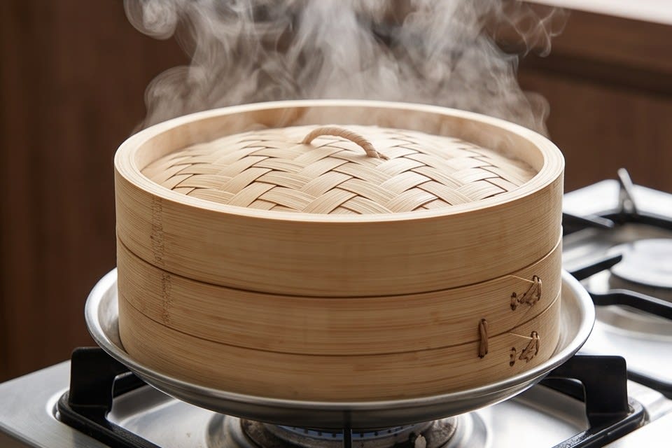 촉촉한 해동을 돕는 찜기에서 피어오르는 김
