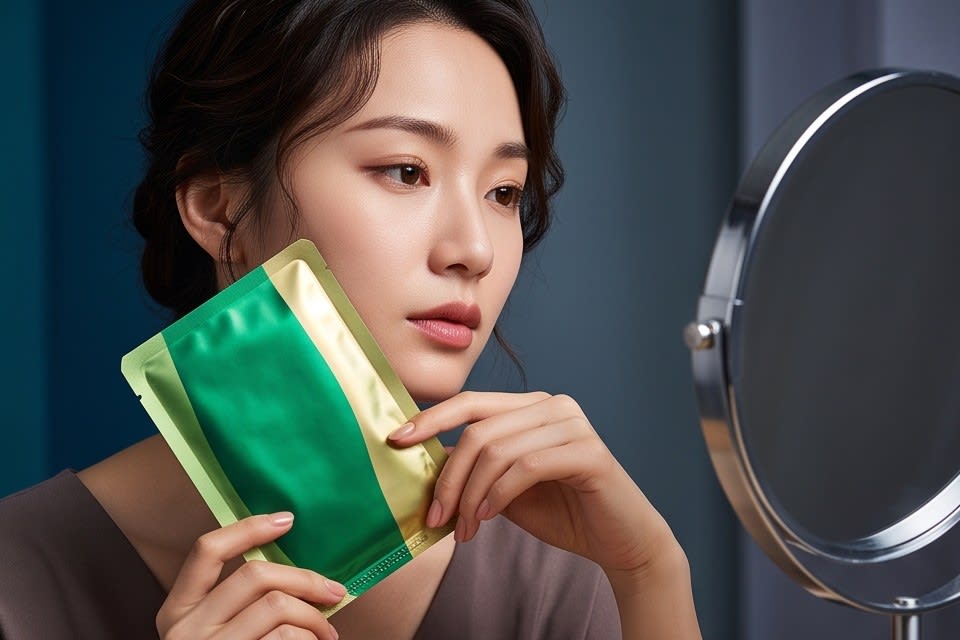 A person checking their skin condition in the mirror