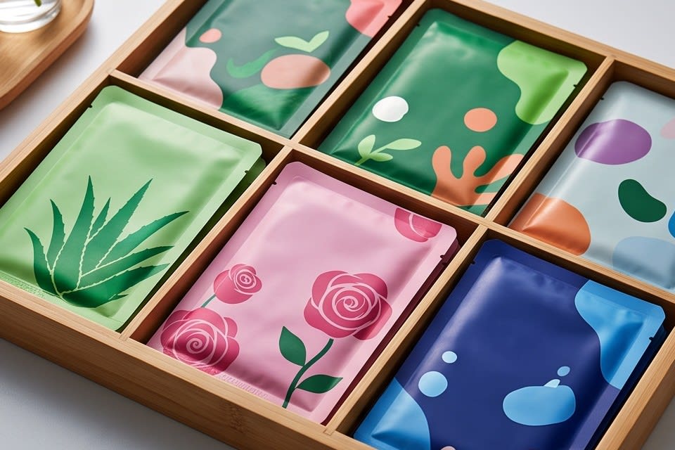 Various types and colors of mask packs systematically organized