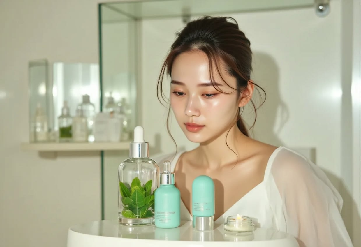 A calm skincare routine using plant based basic skincare products