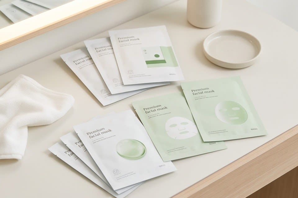 A neatly arranged mask pack lineup designed for daily skin condition needs.