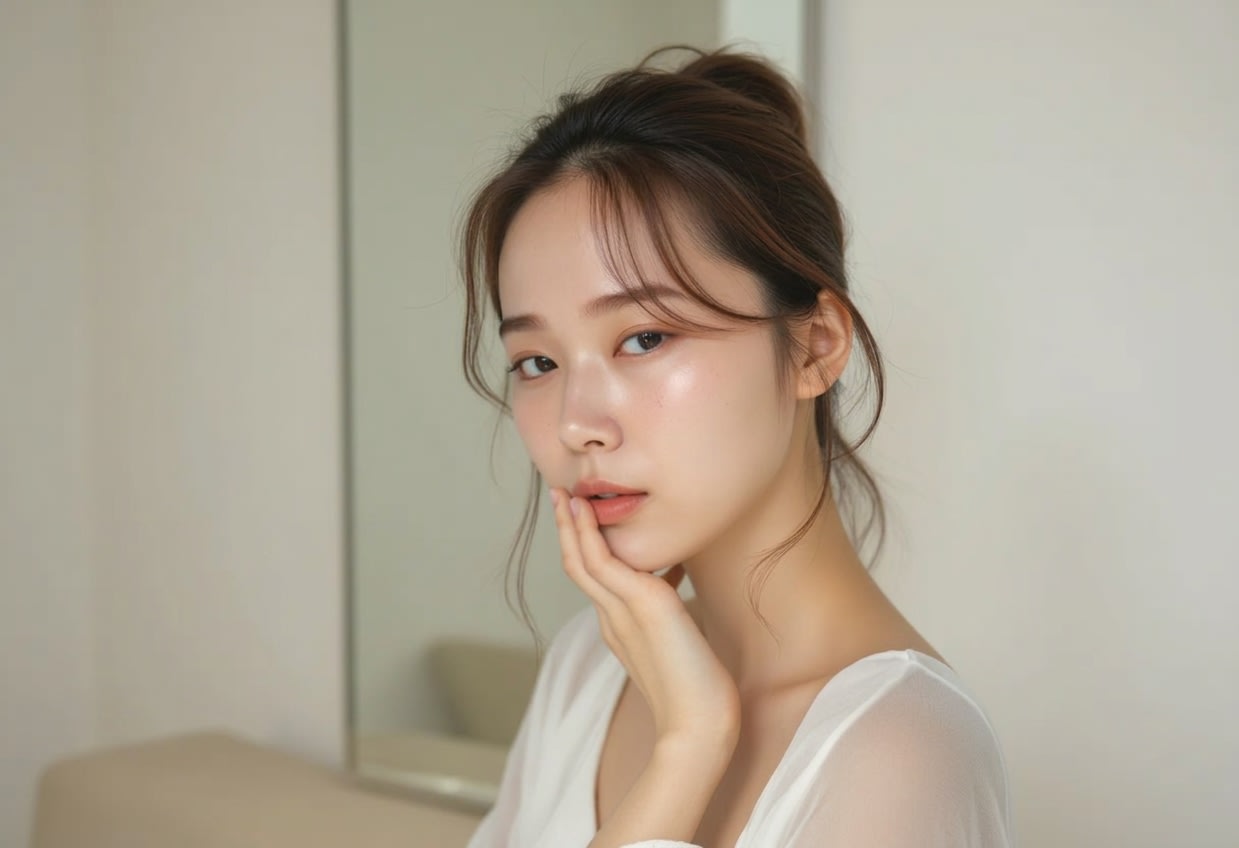 A look showing improved skin texture with a clear and refined skin appearance